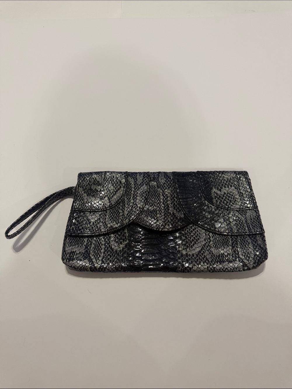 Black Snake-Embossed Wristlet Clutch